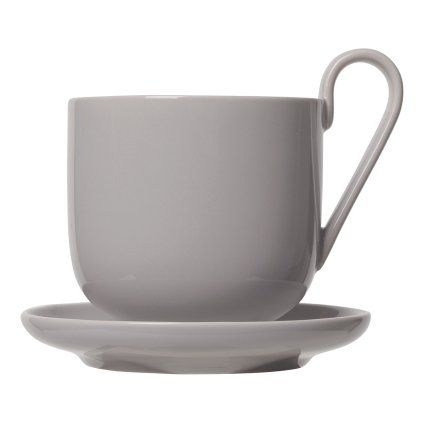 Ceașcă cu farfurie pentru cafea RO, set de 2 buc, 290 ml, gri, Blomus