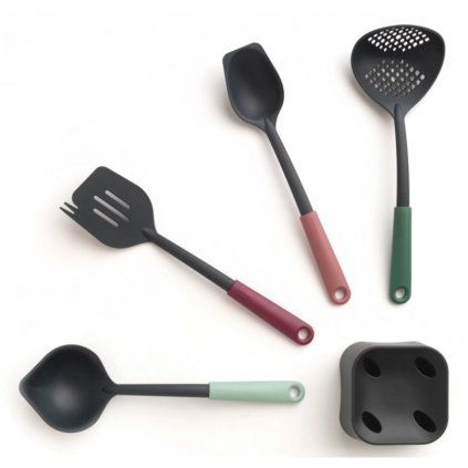 Ustensile de bucătărie, set de 5 buc, cu suport, multicolor, Brabantia
