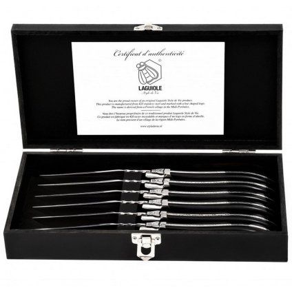 Set cuțite pentru friptură LUXURY, 6 buc, negru, mâner de abanos, Laguiole