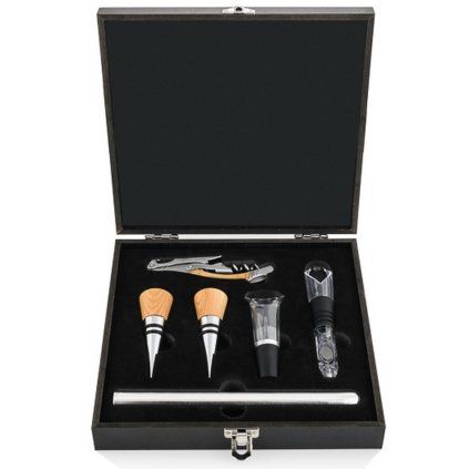Set de accesorii pentru vin LUXURY, 6 buc, cutie cadou, oțel și lemn de stejar, Laguiole