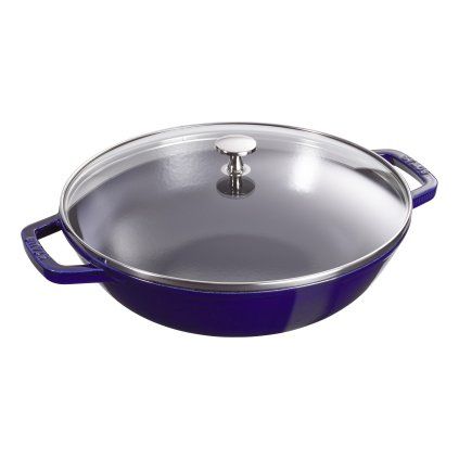 Wok 30 cm, cu capac de sticlă, albastru închis, Staub