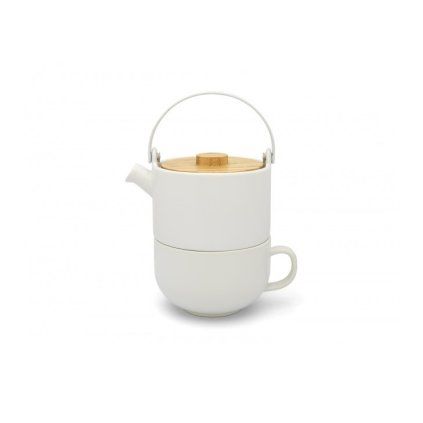Ceainic UMEA TEA FOR ONE 500 ml, cu pahar pentru ceai, alb, Bredemeijer