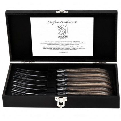 Set de furculițe pentru friptură LAGUIOLE LUXURY, 6 buc, mâner din lemn de măslin, Laguiole