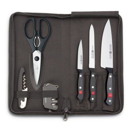 Set de cuțite de călătorie cu ascuțitor, foarfeca și deschizător de sticle in husă 7 bucăți Gourmet WÜSTHOF