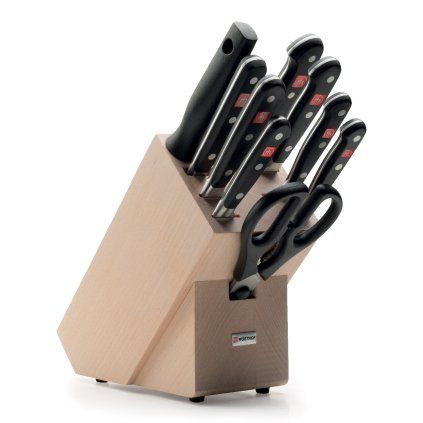 Set bloc de cuțite CLASSIC, 10 buc, cu dispozitiv de honuit, furculiță pentru carne și foarfecă, Wüsthof