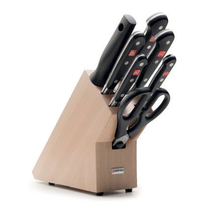 Set bloc de cuțite CLASSIC, 8 buc, cu dispozitiv de honuit cuțit și foarfecă, lemn ușor, Wüsthof