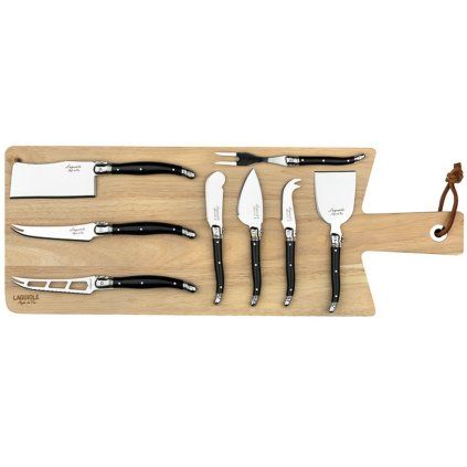 Set cuțite pentru brânză PREMIUM, 8 buc, cu tocător, negru, Laguiole