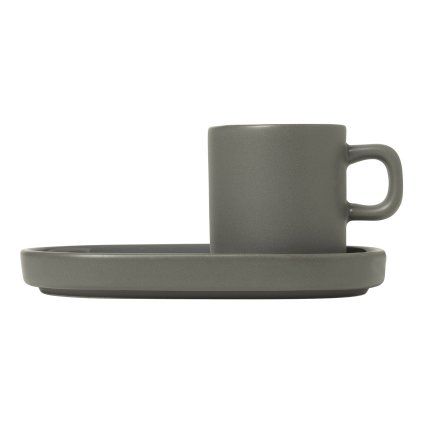 Ceașcă pentru espresso cu farfurioară PILAR, set de 2 buc, 50 ml, gri închis, Blomus