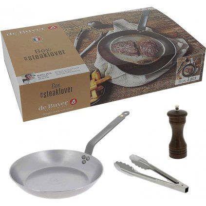 Tigaie pentru friptură MINERAL B de 26 cm, cu râșniță de piper și clești de bucătărie, de Buyer
