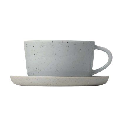 Ceașcă de cafea cu farfurie SABLO, set de 2 buc, 150 ml, gri, Blomus