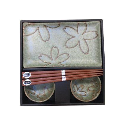 Set de sushi, 6 buc, motiv floral, verde deschis, MIJ
