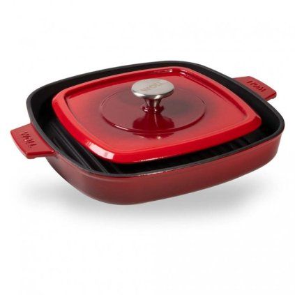 Tigaie pentru grătar IND 28 cm, cu capac, rosu, fier, Woll