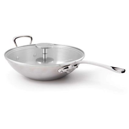 Wok M'COOK 32 cm, din oțel inoxidabil, cu capac din sticlă, Mauviel