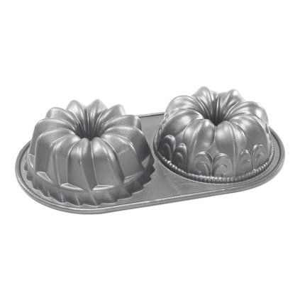 Formă pentru 2 prăjituri mici Duet Bundt® argintie Nordic Ware