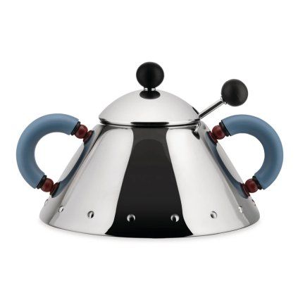 Bol de zahăr 9097, cu o lingură, argintiu / albastru, Alessi,