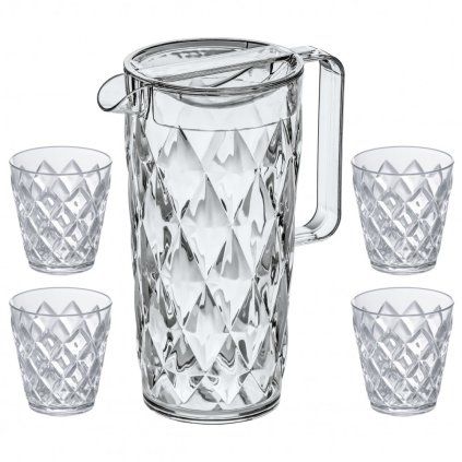 Recipient pentru apă și pahare cu apă CRYSTAL într-un set, 4 buc, 250 ml/ 1,6 l, Koziol