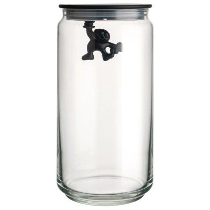 Borcan de depozitare pentru bucătărie GIANNI 1,4 l, capac negru, sticlă, Alessi