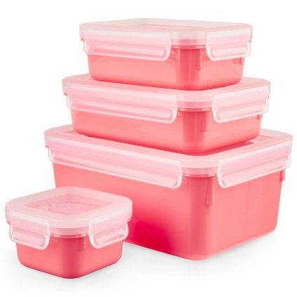 Borcan de depozitare pentru bucătărie MASTER SEAL COLOUR EDITION N1030910 , set de 4 buc, roșu coral, plastic, Tefal
