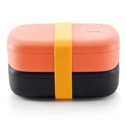 Cutie pentru prânz TO GO, 2 x 500 ml, dublu, coral/negru, Lékué