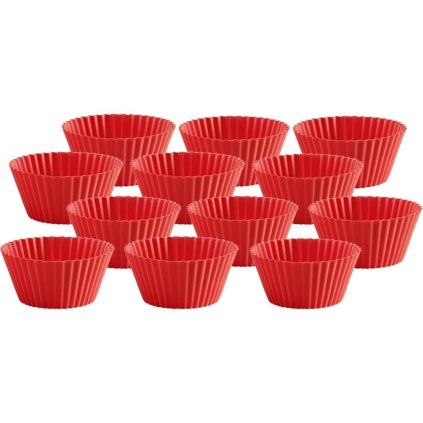 Formă de brioșe simplă, set de 12 buc, 75 ml, silicon, roșu, Lékué