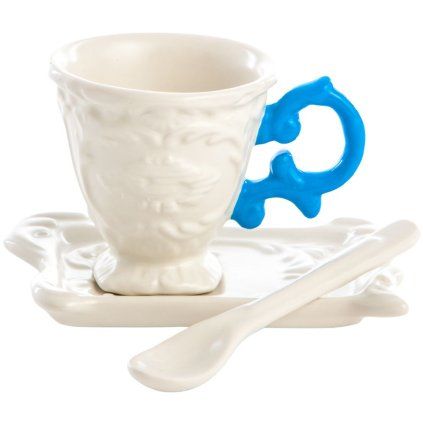 Ceașcă de cafea cu farfurie și lingura I-WARES, albastru deschis, Seletti