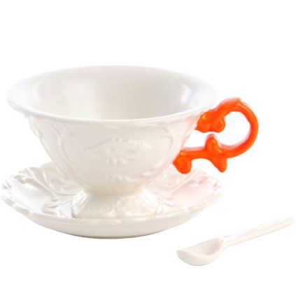 Ceașcă pentru ceai cu farfurie și lingura I-WARES, portocaliu, Seletti