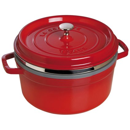Oală din fontă COCOTTE 26 cm, cu inserție de aburi, roșu, Staub