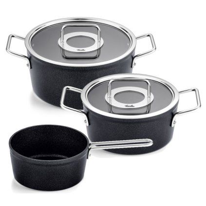 Set de vase pentru gătit ADAMANT, capace din sticlă, set de 3 buc, strat antiaderent, Fissler