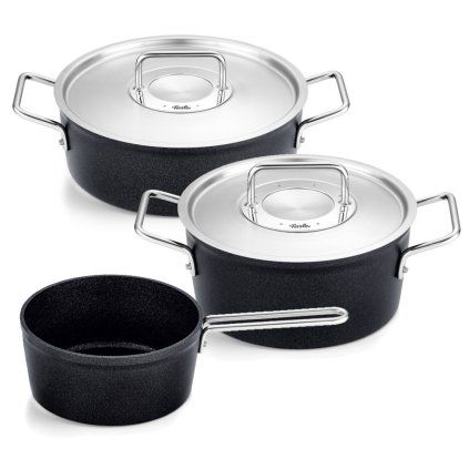 Set de vase pentru gătit ADAMANT, capace din inox, set de 3 buc, strat antiaderent, Fissler