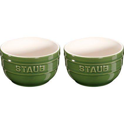Recipient Ramekin 9 cm, set de 2, verde, ceramică, Staub