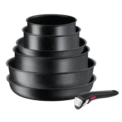 Set de veselă INGENIO BLACK STONE L3998702, set de 7 buc, suprafață antiaderentă, Tefal