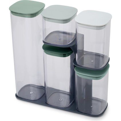 Borcan de depozitare pentru bucătărie PODIUM 5 81128, set de 5 buc + suport, plastic, Joseph Joseph