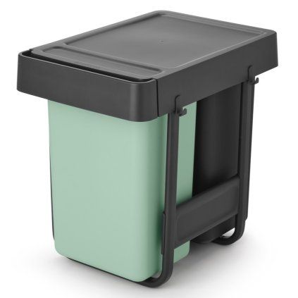 Coș de gunoi integrat SORT & GO 2x 15 l, gri închis / verde jad, plast, Brabantia