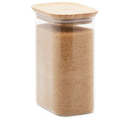 Borcan de depozitare pentru bucătărie PKV-068 1,2 l, sticlă/bambus, Pebbly