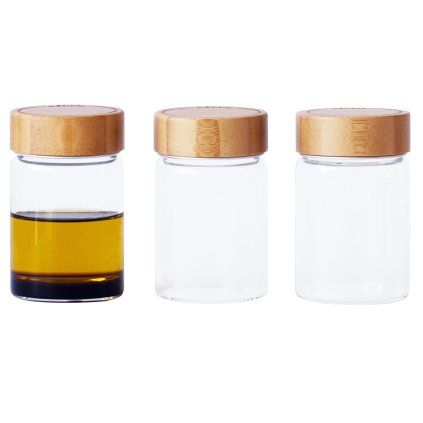 Borcan de depozitare pentru bucătărie PKV-030 75 ml, set de 3 buc, sticlă/bambus, Pebbly