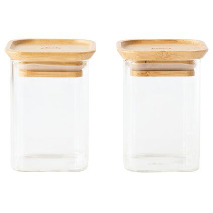 Borcan de depozitare pentru bucătărie PKV-047, set de 2 buc, sticlă/bambus, Pebbly