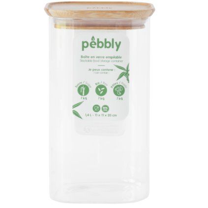 Borcan de depozitare pentru bucătărie PKV-006 1,4 l, sticlă/bambus, Pebbly
