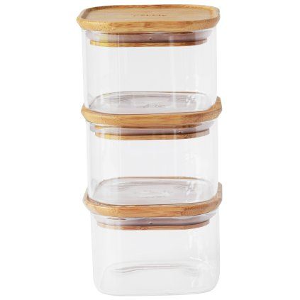 Recipient pentru depozitarea alimentelor PKV-034 500 ml, set de 3 buc, sticlă/bambus, Pebbly
