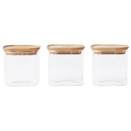 Recipient pentru depozitarea alimentelor PKV-015 800 ml, set de 3 buc, sticlă/bambus, Pebbly