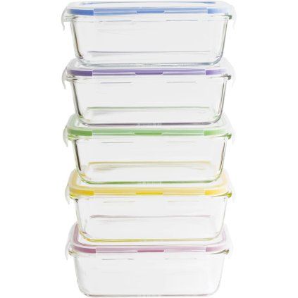 Recipient pentru depozitarea alimentelor PKV-5SRB 850 ml, set de 5 buc, sticlă/plastic, Pebbly