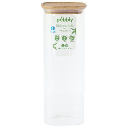 Borcan de depozitare pentru bucătărie PKV-007 2,2 l, sticlă/bambus, Pebbly