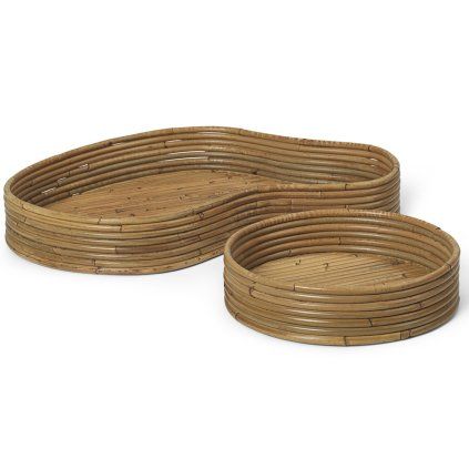 Tavă de servire ISOLA, set de 2 buc, natural, ratan, ferm LIVING