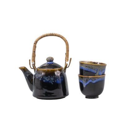 226506 cajova souprava black bright blue sada 3 ks cerna keramika mij