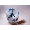 Bol ceramică BLUE & WHITE 350 ml, set de 2 buc, cu bețișoare, MIJ