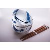 Bol ceramică BLUE & WHITE 350 ml, set de 2 buc, cu bețișoare, MIJ