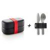 Cutie pentru prânz LUNCHBOX TO GO, 1 l, cu tacâmuri, negru, Lékué