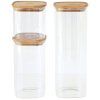 Borcan de depozitare pentru bucătărie PKV-035, set de 3 buc, sticlă/bambus, Pebbly